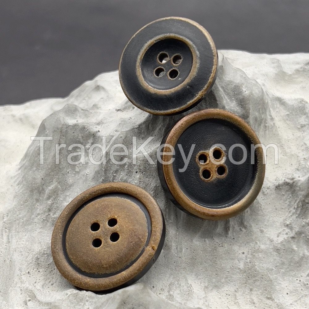 4 hole burnt front dark on reverse natural buffalo button mutiple shapes and styles