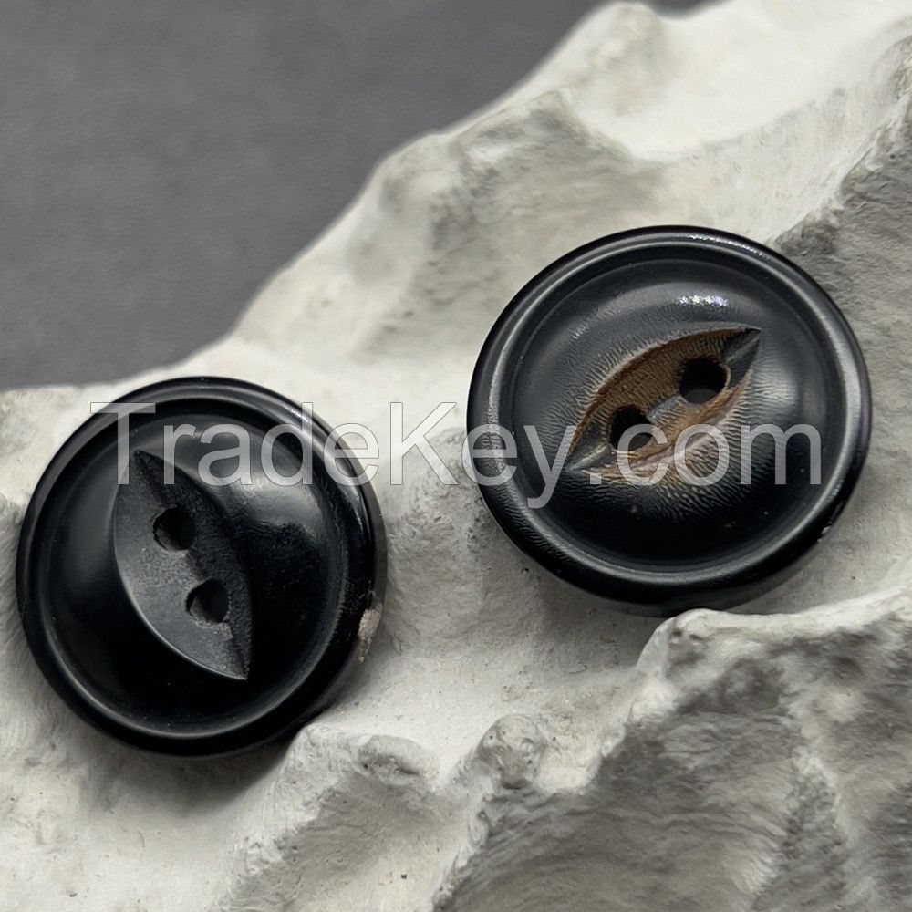 Fish eye natural horn button black and burnt style
