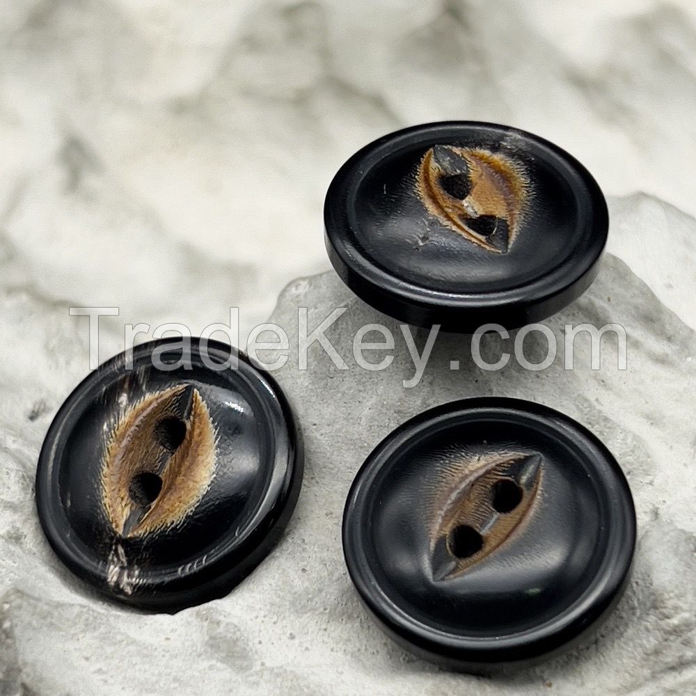 Fish eye natural horn button black and burnt style