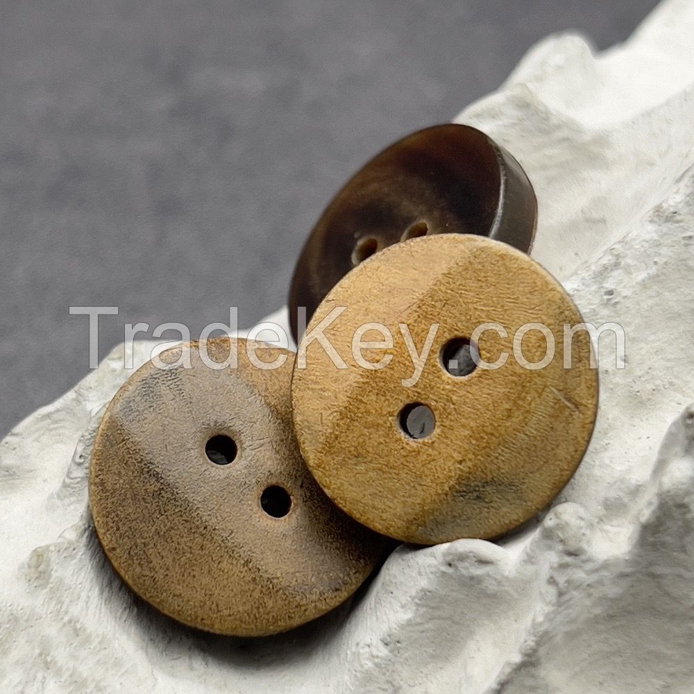 2 hole burnt natural buffalo button vintage style brown back