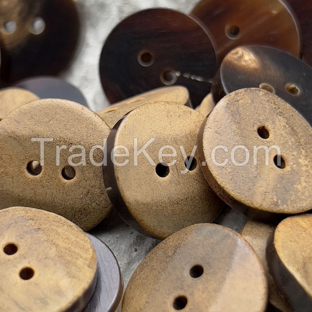2 hole burnt natural buffalo button vintage style brown back
