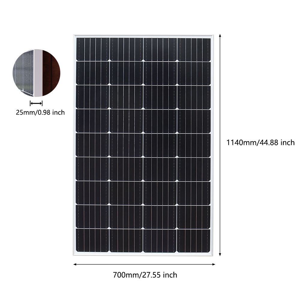19.8V 150W 1140x700x25mm Mono Glass Solar Panel with 0.9m Cable and Connector