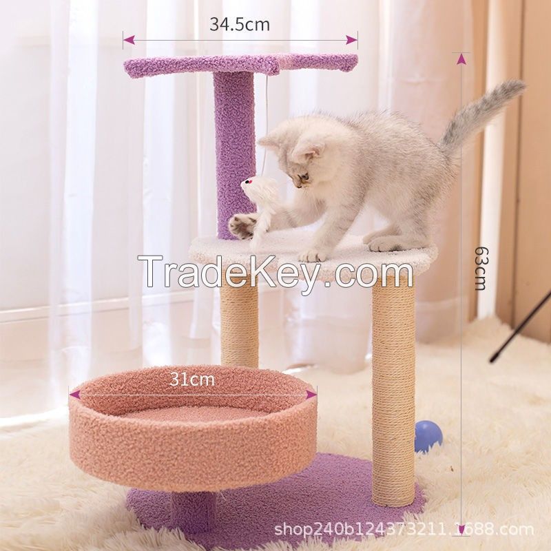 Modern Home Pet Cat Tower Green Floor Ceiling Multi-level Cat Tower With Toy Ball Cat Rack