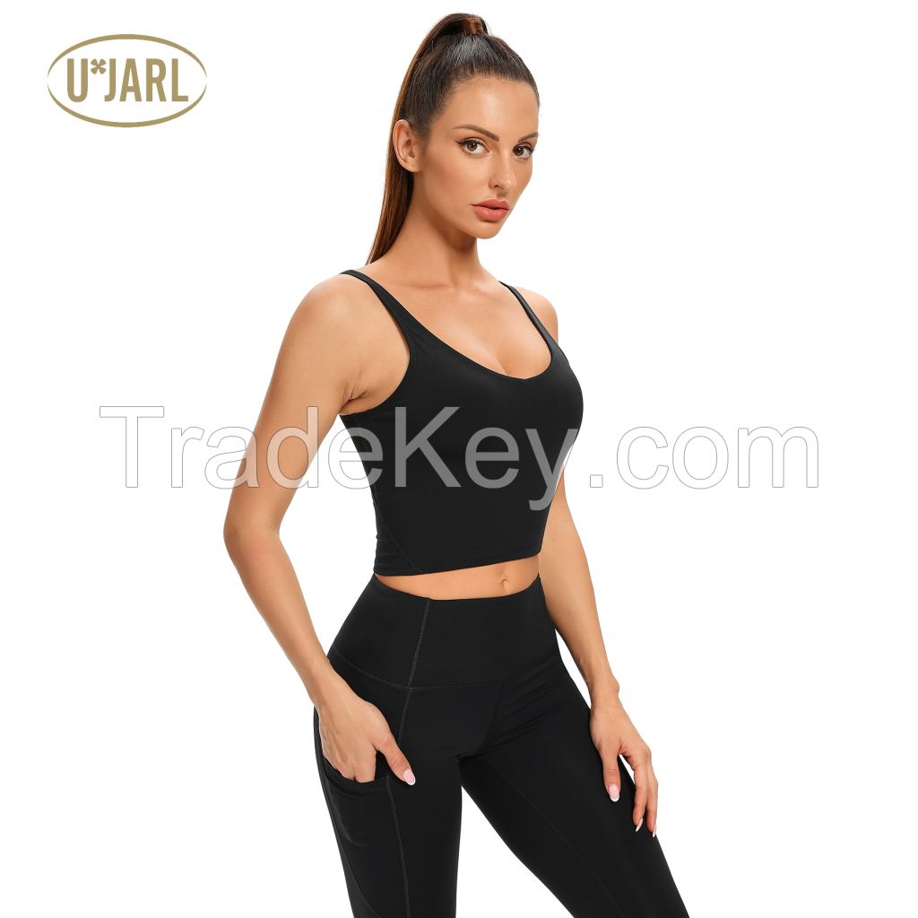 Women Longline Sports Bra Sports Tank Top with Built in Bra Workout Tank Top Fitness Running Gym Crop Top Removable Pad
