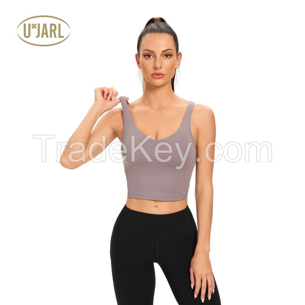 Women Longline Sports Bra Sports Tank Top with Built in Bra Workout Tank Top Fitness Running Gym Crop Top Removable Pad