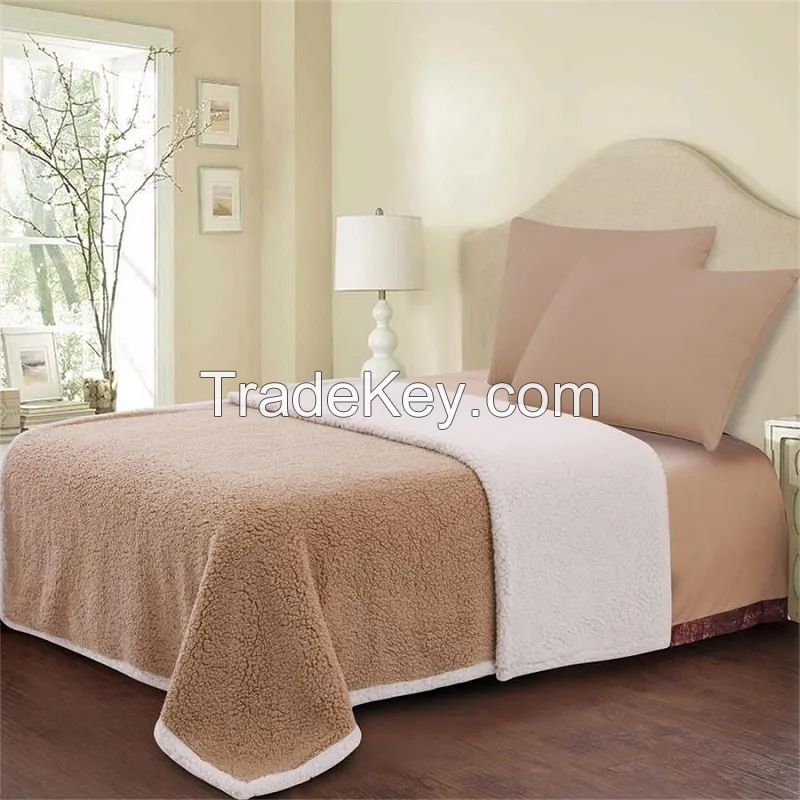 Factory Hot Sale Solid Sherpa Throw Polyester Blanket Two Layer