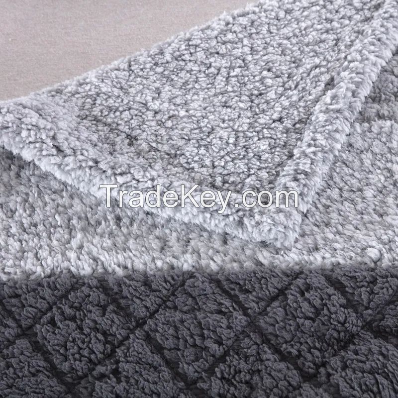 Factory Hot Sale Pieced Two Tone Sherpa Throw Polyester Blanket Two Layer