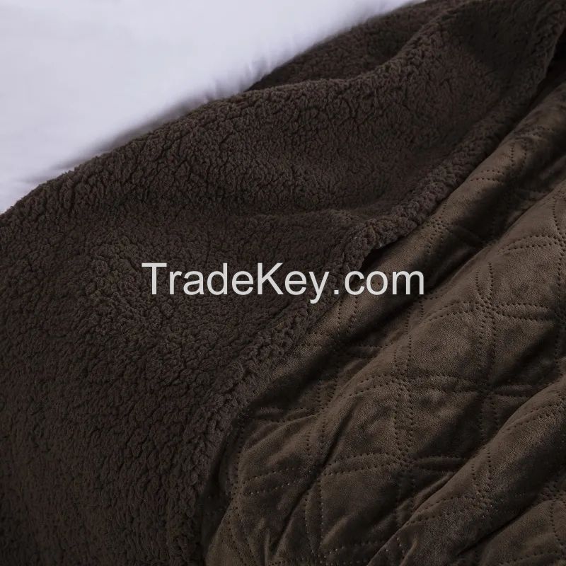 Velvet Pinsonic Blanket reverse to Sherpa Throw Polyester Blanket Two Layer
