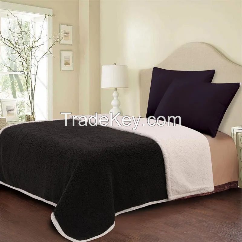 Factory Hot Sale Solid Sherpa Throw Polyester Blanket Two Layer