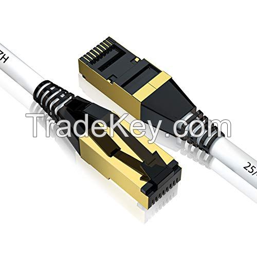 Ethernet Cable TENPOSE Cat 8 Ethernet Cord with Gold Plated Snagless RJ45 Connector,40Gbps/2000Mhz Ethernet Cable High Speed Compatible for Cat 7 LAN Cable,Cat 6e Router Cable,White