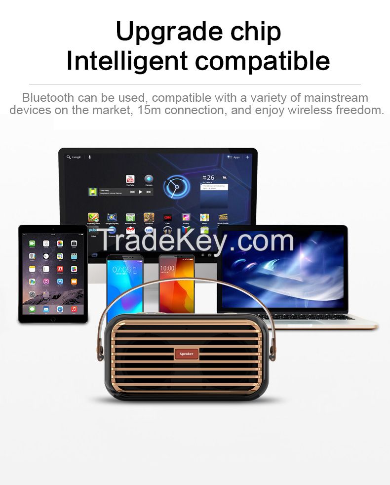 Retro Style Bluetooth Portable Speaker, Louder Volume, Crystal Clear Stereo Sound, Rich Bass, 15 Meters Wireless Range, Microphone, Bluetooth 5.0 Speakers