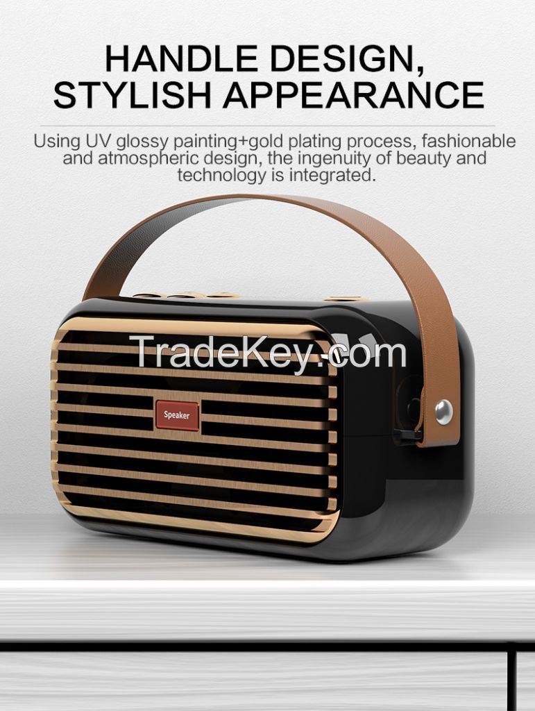 Retro Style Bluetooth Portable Speaker, Louder Volume, Crystal Clear Stereo Sound, Rich Bass, 15 Meters Wireless Range, Microphone, Bluetooth 5.0 Speakers 