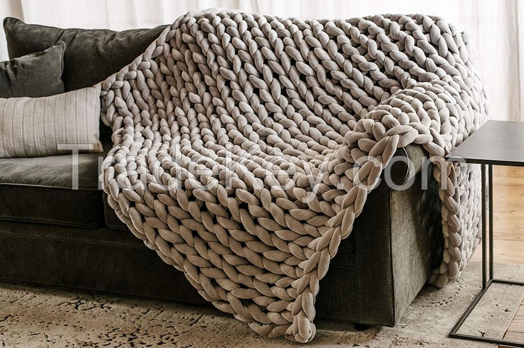 HBest Winter Partner Super Soft Washable Organic Chunky Weighted Blanket Knitted