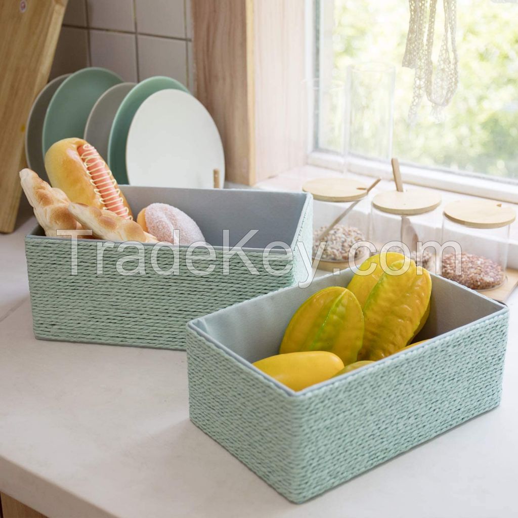Storage Baskets Set 4 - Izar-Gray Paper Rope Rectangle Baskets, for Makeup Closet Bathroom
