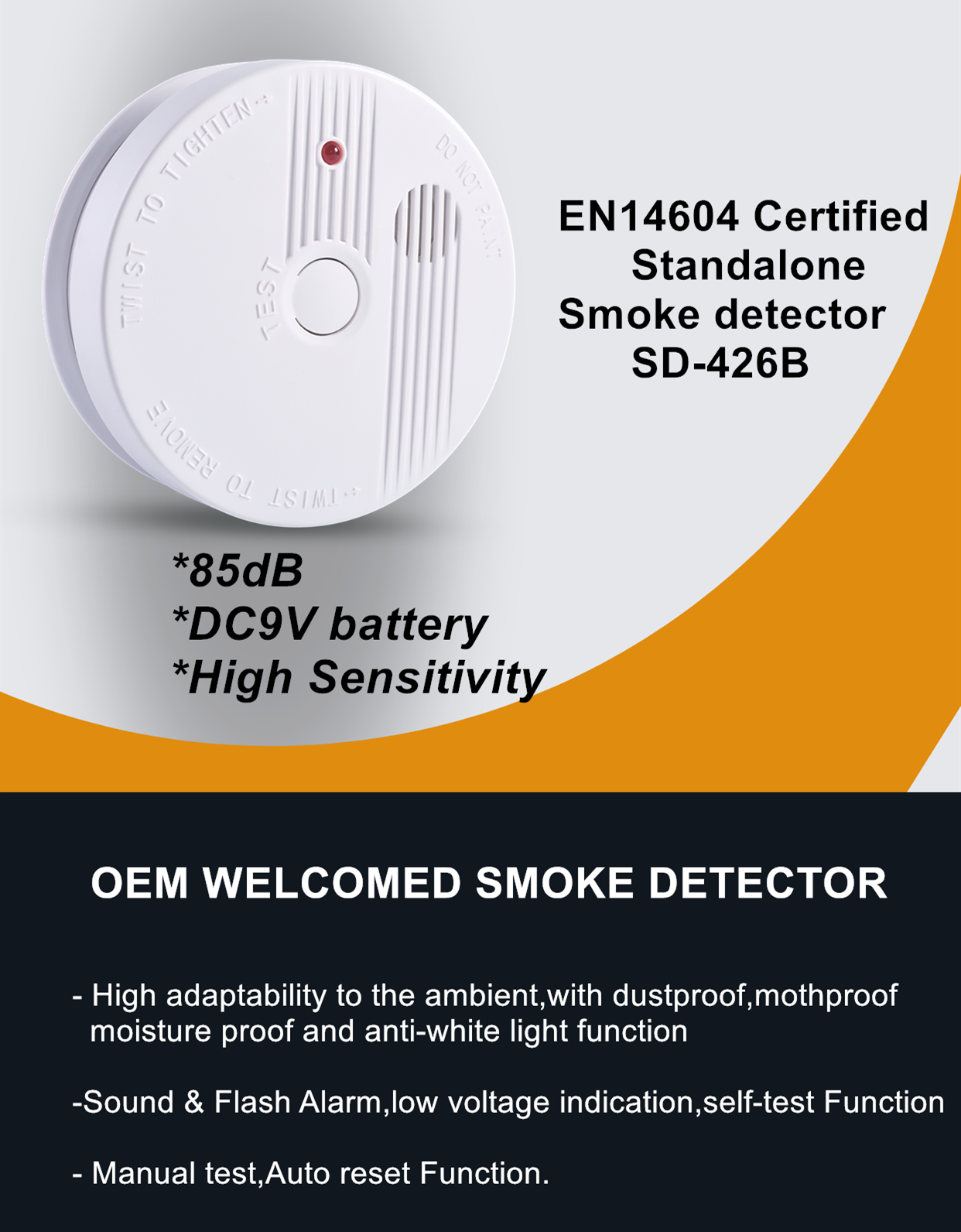 EN14604 certified 10 Years Lithium Battery Standalone Fire Alarm smoke detector