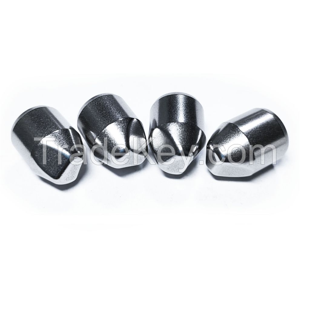 Wedged tungsten carbide buttons for oil drilling tools