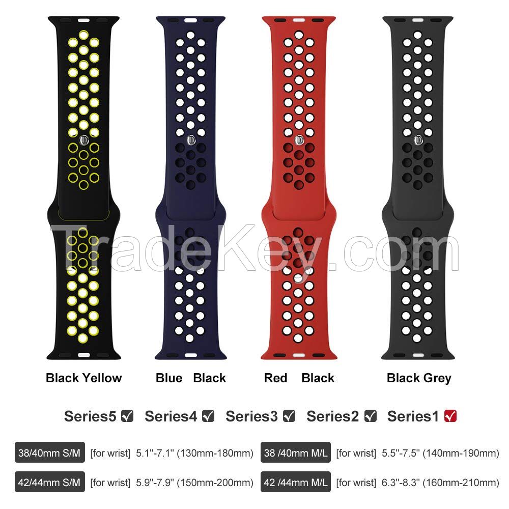 Dual color Breathable Silicone Sport Band Bracelet Watchband replacement Wrist Rubber Strap for Apple iWatch 38mm 40mm 42mm 44mm