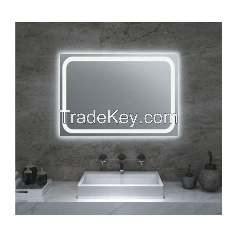 New design china Hotel Anti-fog Iron Frame Smart Touch Led Bathroom Vanity Mirror