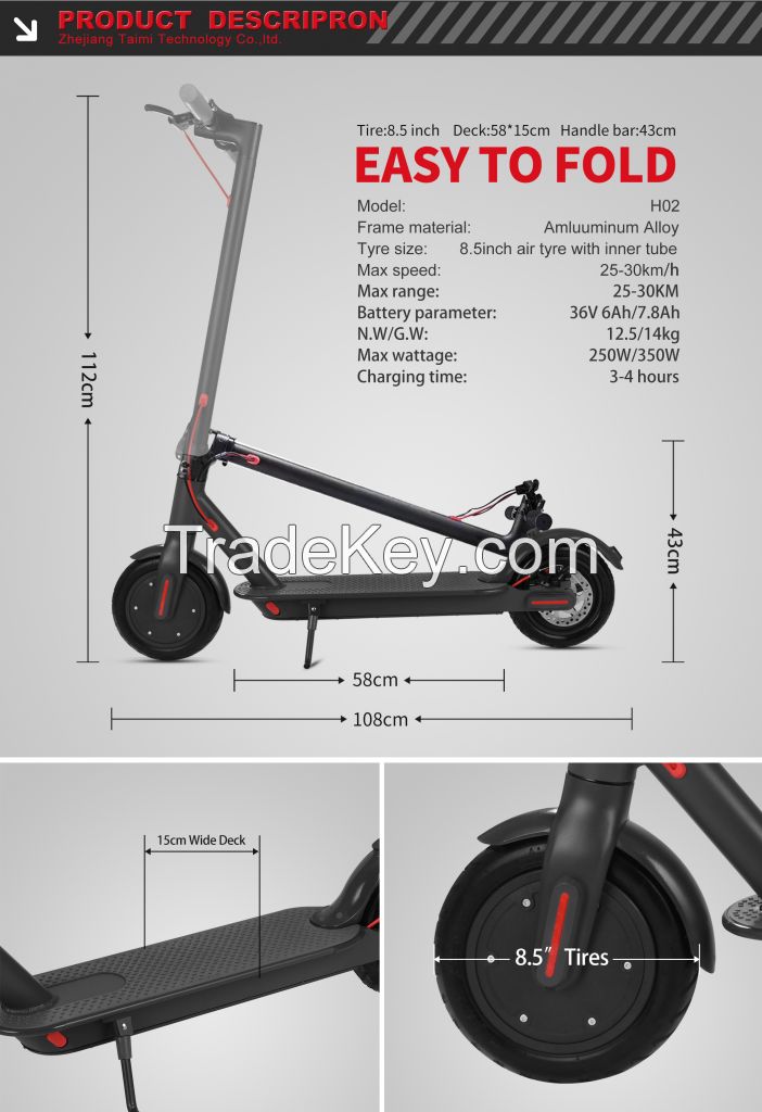 Tomini wholesale 8.5 inch 350W china M365 electric scooters adult electric scooters