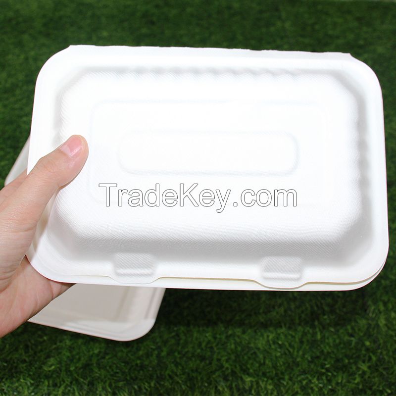 9*6 Inches Clamshell Takeout Food Containers Sugarcane Bagasse Lunch Box