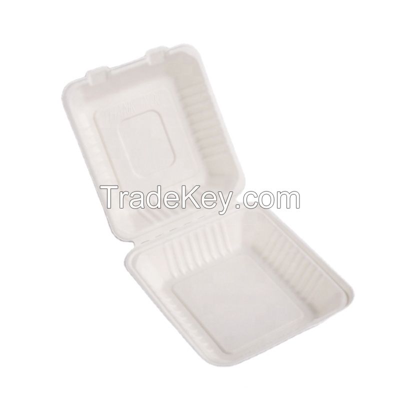 9 Inch Compostable Sugarcane Bagasse Free Clamshell 3 Compartment Food Container