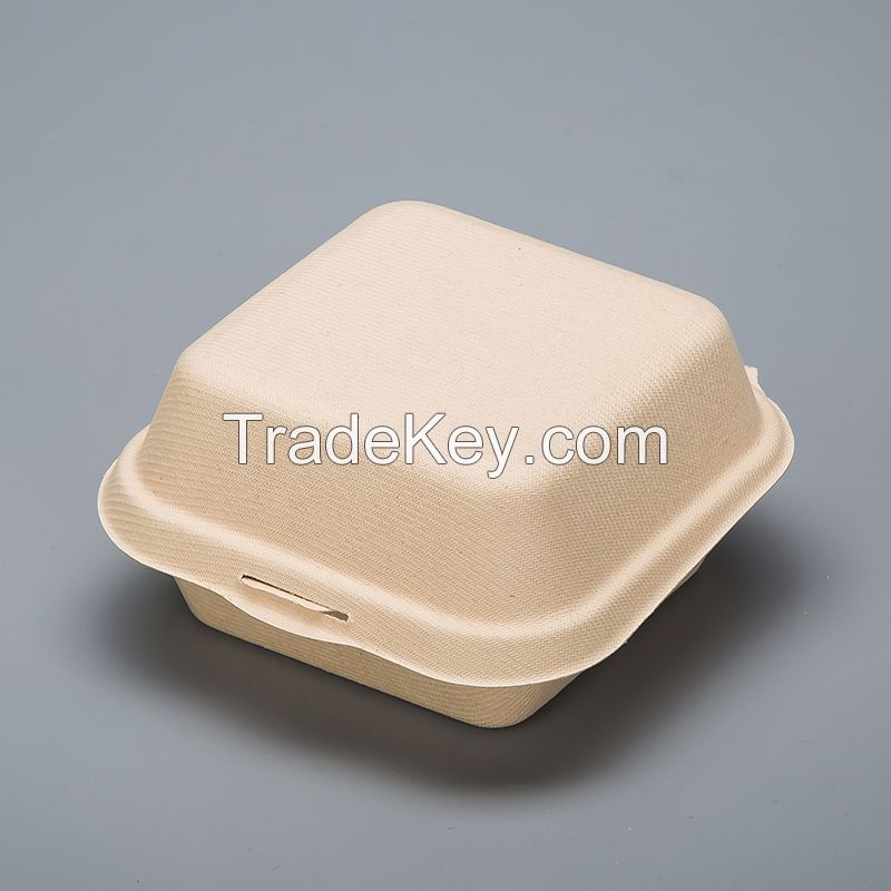 6X6 Customized Biodegradable Sugarcane Bagasse Microwave Paper Bento Takeout Food Container