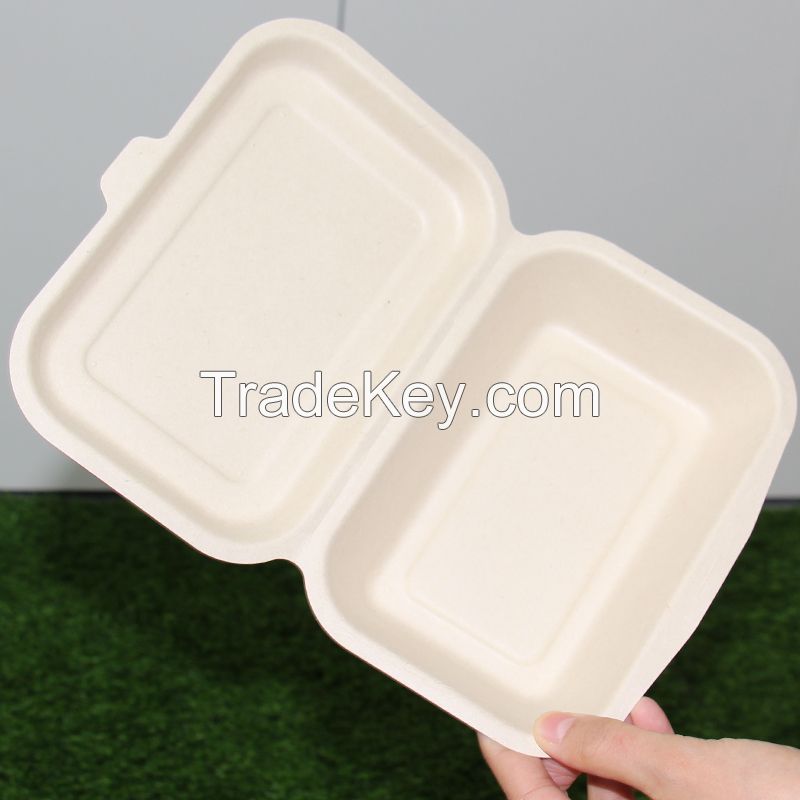 600ml Lunch Box Disposable Biodegradable Sugarcane Bagasse Clamshell Food Container