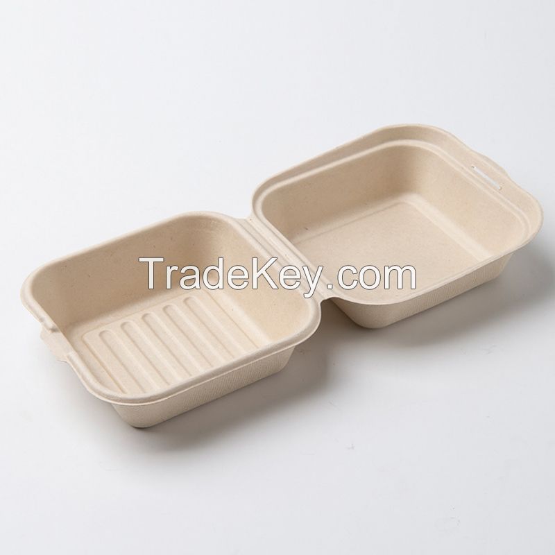 6X6 Customized Biodegradable Sugarcane Bagasse Microwave Paper Bento Takeout Food Container