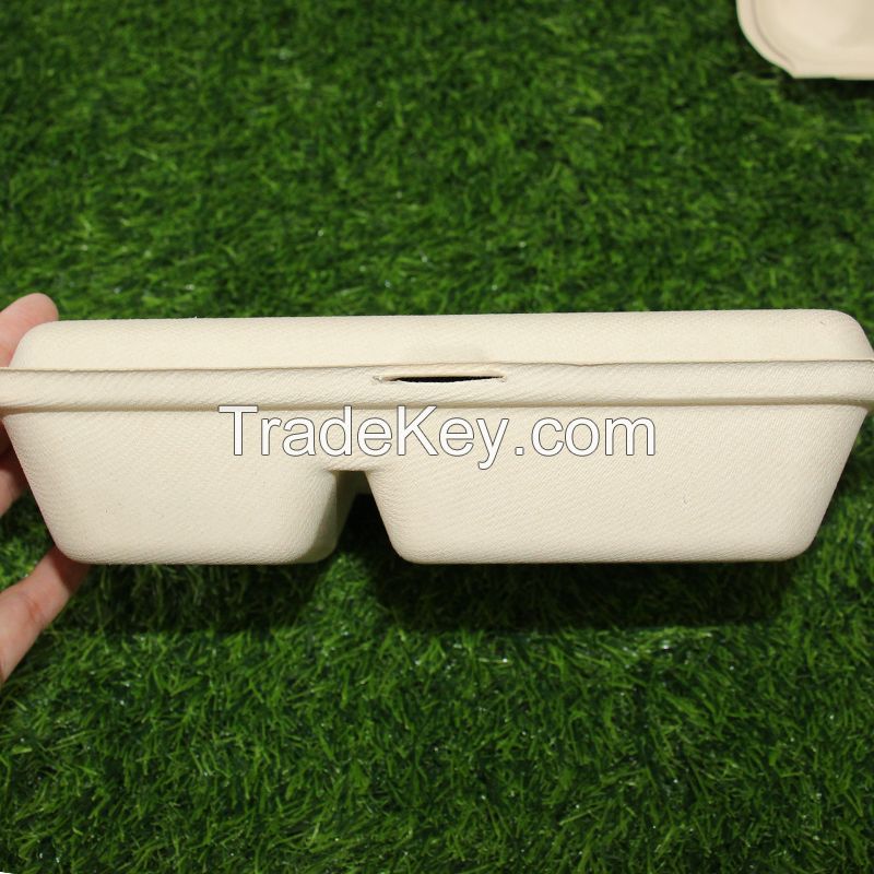 9*6 Inches 2Comp Clamshell Takeout Food Containers Sugarcane Bagasse Lunch Box