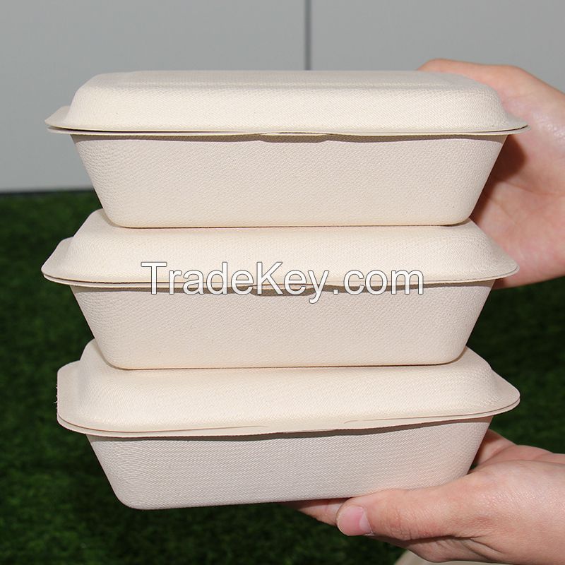 600ml Lunch Box Disposable Biodegradable Sugarcane Bagasse Clamshell Food Container