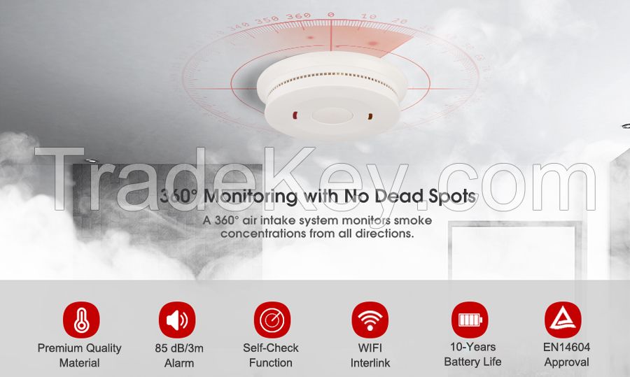 smart wifi TUYA Remote monitoring with APP EN14604 somke alarm remote control smoke detector