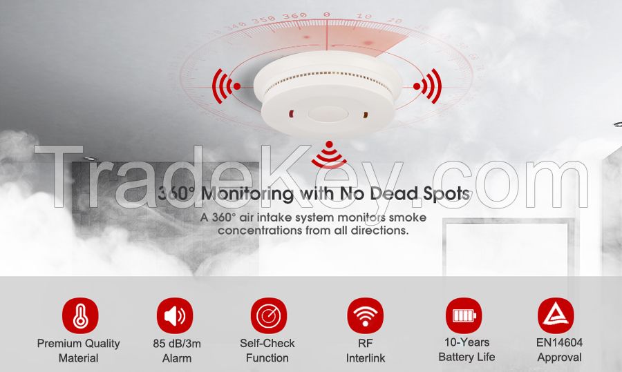round white wireless smoke detector interconnected devices 3V button smart smoke detector