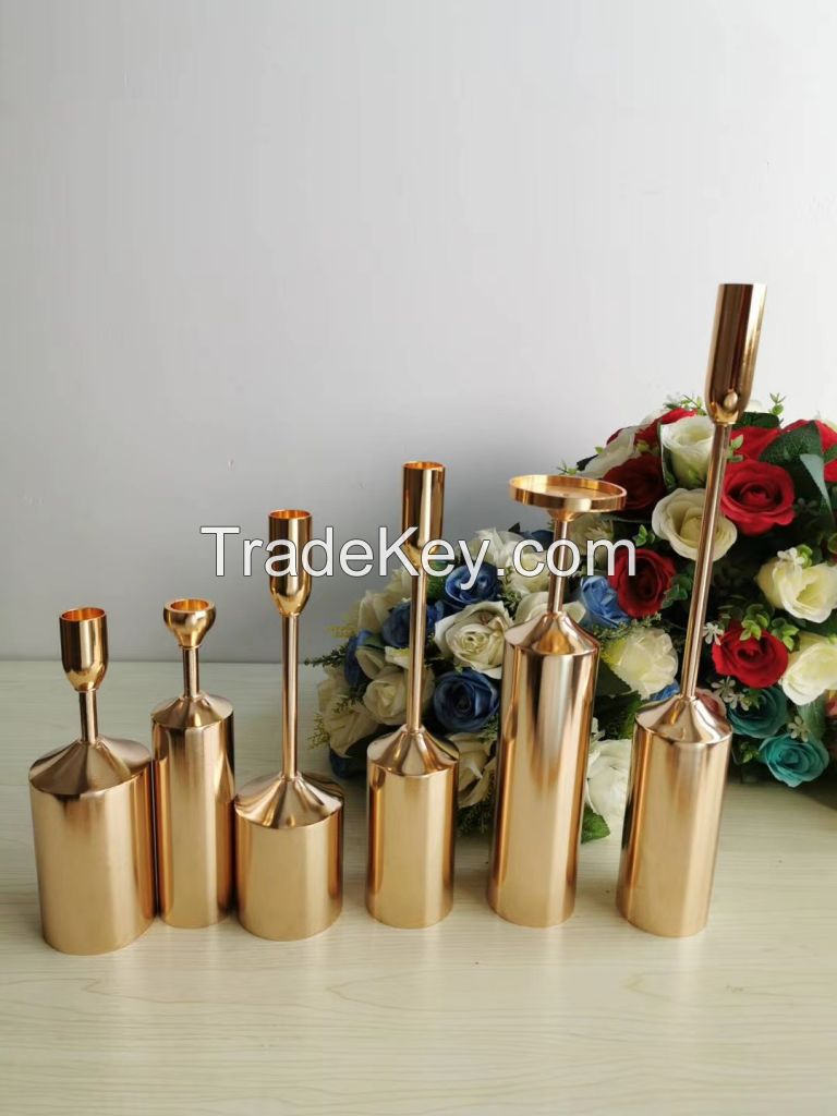 Wholesale Set of 6pcs Gold Colored Candle Holder for Wedding Table Decoration