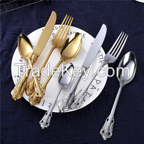 Luxury Gold Silver Colored Cutlery Knife,Fork,Spoon and Coffee Spoon Wholesale