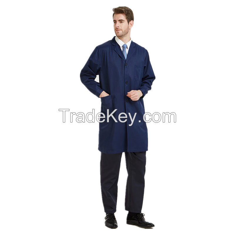 Workwear Collared Lab Coat Navy Ploy-Cotton