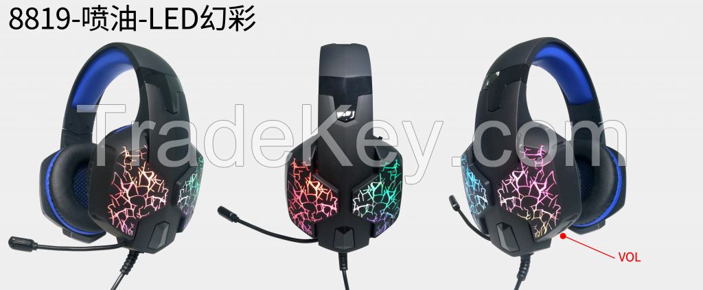 Wired Headset Headphones Head Phones Mic Computer Headphone with LED