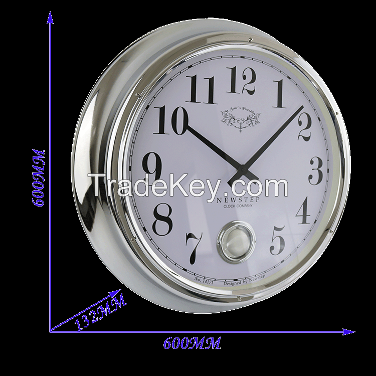 60cm Large Metal Chrome Wall Clock with Multi-World Time Zone 