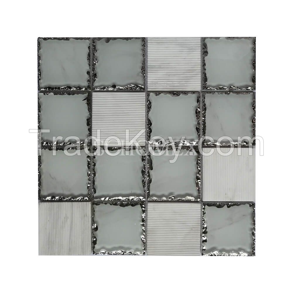 Schomex Brick Hexagon Electroplated Glass Mosaic Tile For Kitchen Backsplash