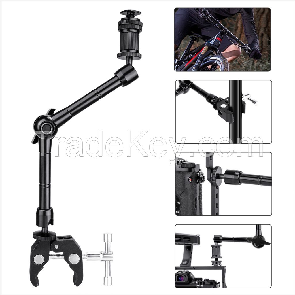 Fomito 11 inch Magic Arm + Superclamp, Adjustable 11 inch Articulating Arm Magic Arm Clamp Friction Arm with Super Clamp for DSLR Camera Rig, LCD Monitor, LED Lights, Flash Light