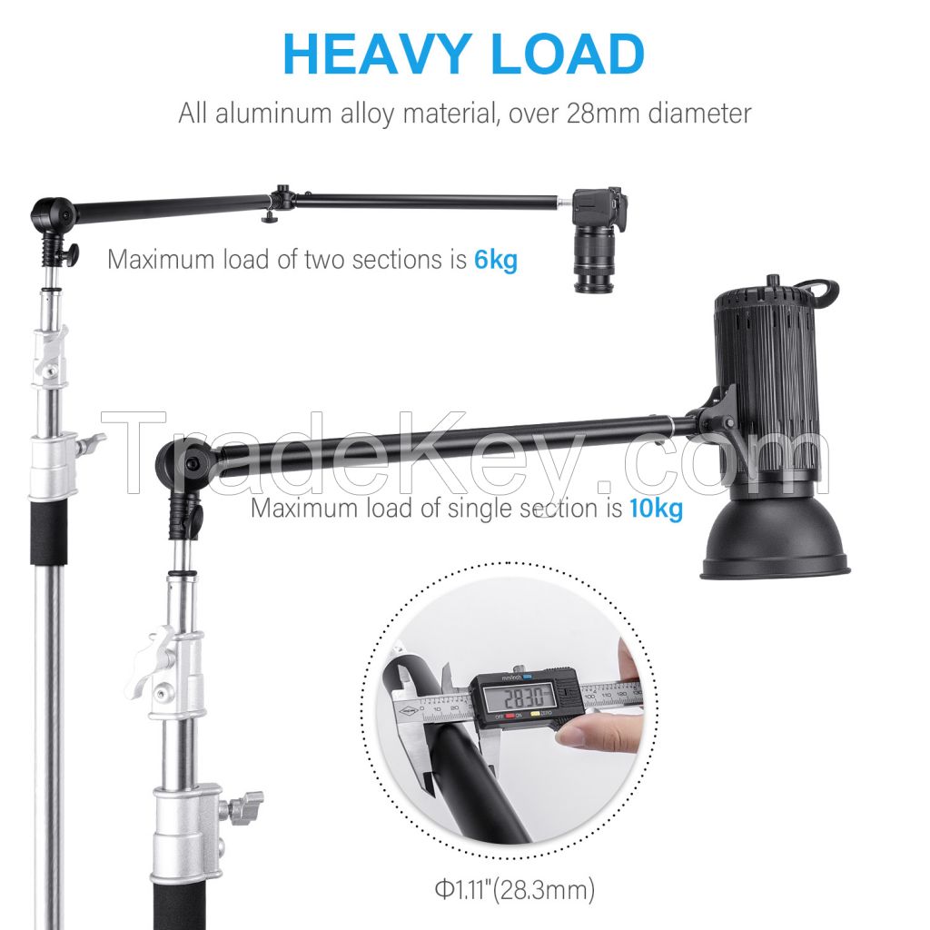Fomito 48 inch/122cm Super Articulating Magic Arm Light Stand Extender 2 Section Separable Bracket for Camera, Field Monitor, LED Video Light - Max Load 10KG with Single Section