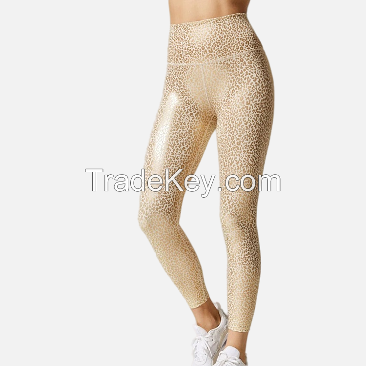 Custom High Waist Shiny Leopard Fitness Workout Yoga Pants