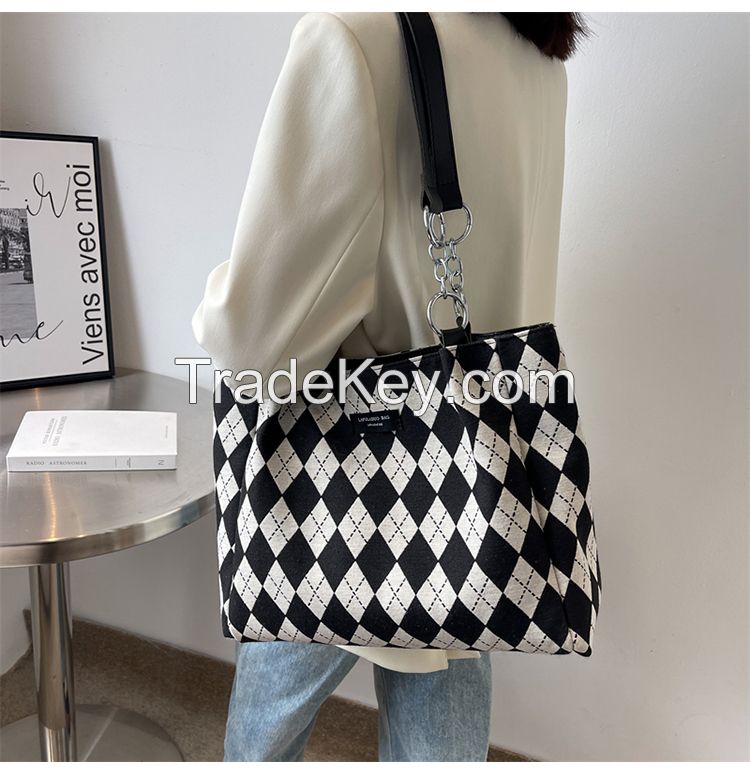 Diamond Pattern Light Weight Fabric Soft Fashion Lady Tote Shoulder Bag