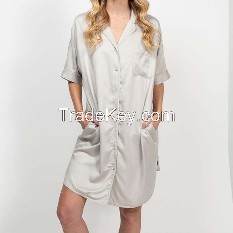 womens wholesale custom bamboo fibre shirtdress sleepwear nightwear dress