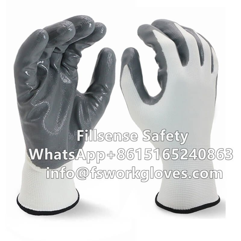 13Gauge Polyester Liner Smooth Nitrile Coated Gloves for Work
