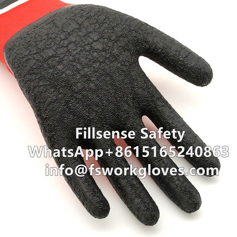 13 Gauge Polyester Liner Crinkle Latex Coated Work Gloves for Construction