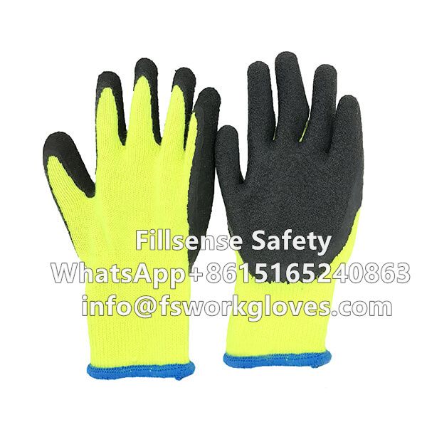 7Gauge Polyester Loop Napping Shell Crinkle Latex Coated Winter Work Gloves Thermal Work Gloves