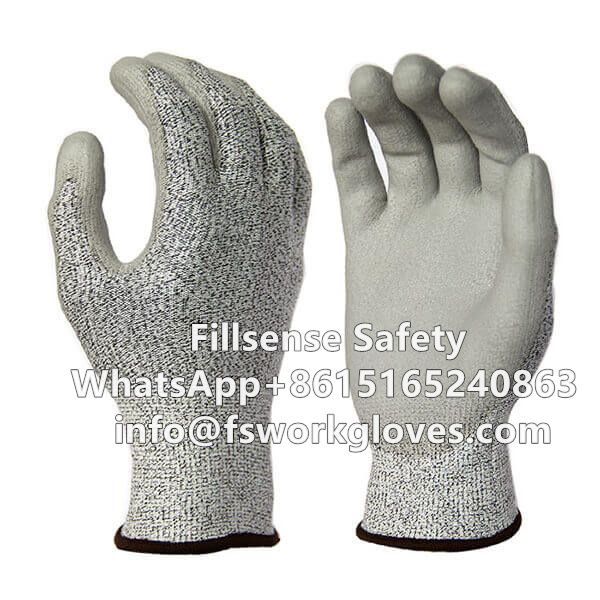 Anti Cut Level 5 13 Gauge HPPE Liner PU Coated Cut Resistant Gloves