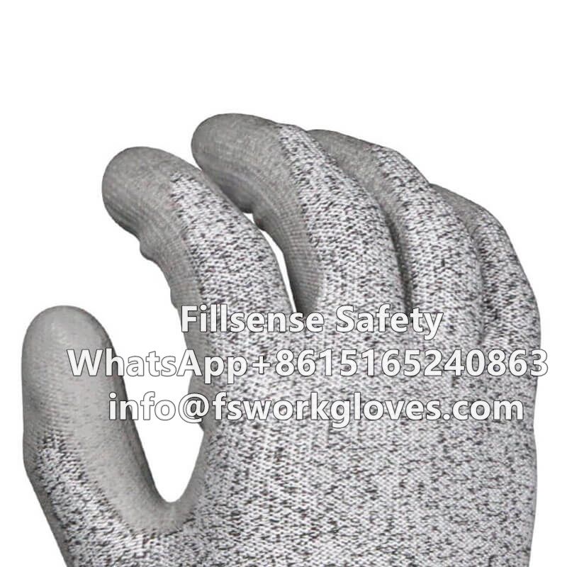 Anti Cut Level 5 13 Gauge HPPE Liner PU Coated Cut Resistant Gloves