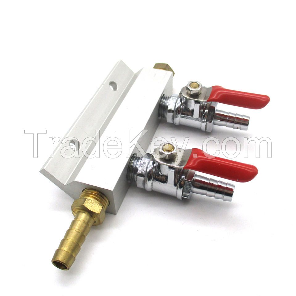 Aluminum 2 Way CO2 Distribution Manifold with Barb Check Valve for Beer Air Distributor Homebrewing