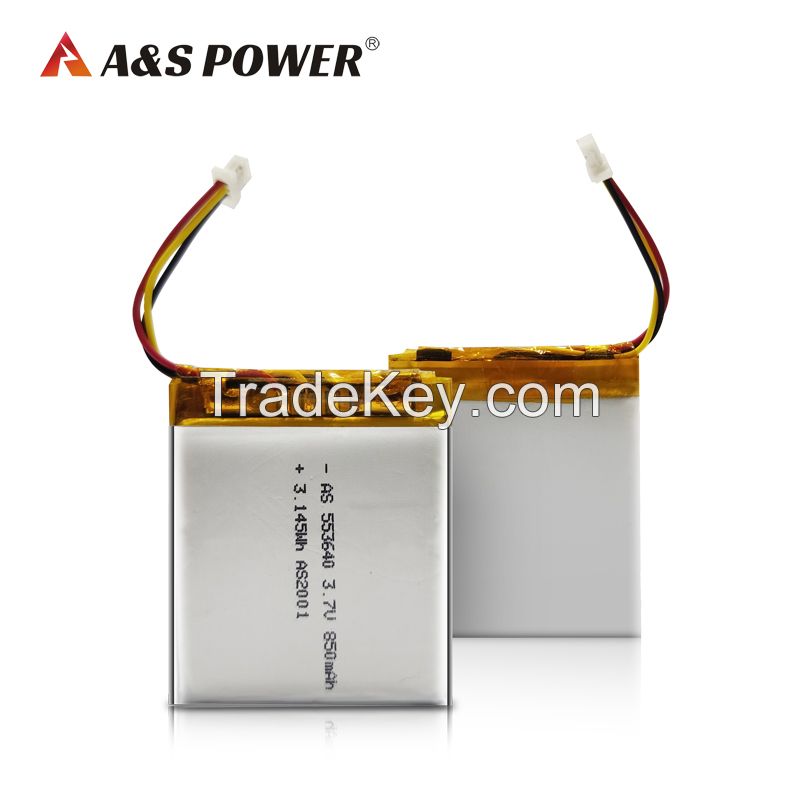 553640 3.7v 850mAh lithium polymer battery with UL2054/IEC62133/KC/CE/UN38.3